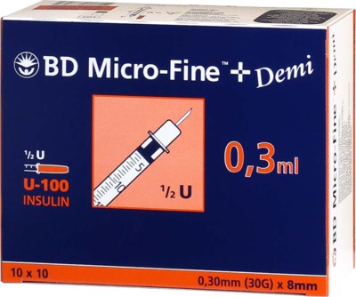 BD Micro-Fine+ Demi Insulinspritzen 0,3ml U100 0,3x8mm