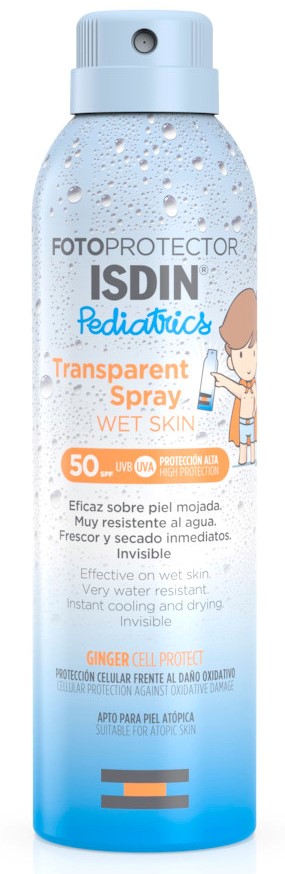 Fotoprotector ISDIN® Pediatrics Wet Skin Transparent Spray LSF 50