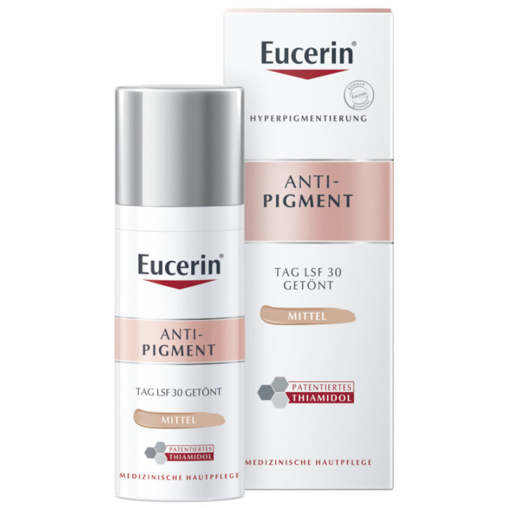 Eucerin® Anti-Pigment Tagescreme mit Thiamidol®, schnell einziehende, getönte Antipigmentcreme mit LSF 30, mittel