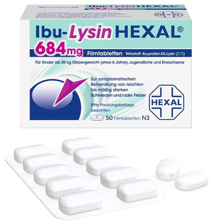 Ibu-Lysin HEXAL 684 mg Filmtabletten 50 Stück | Aliva | 10333719
