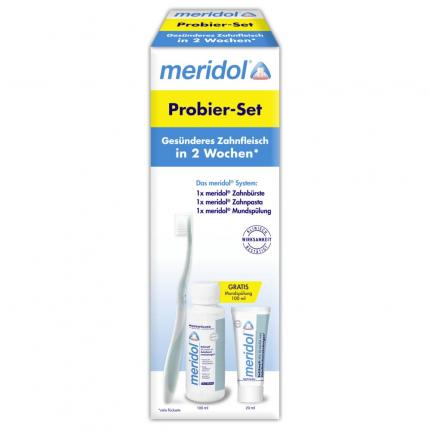 meridol Probier-Set Zahnbürste + Zahnpasta 20 ml + Mundspülung 100 ml
